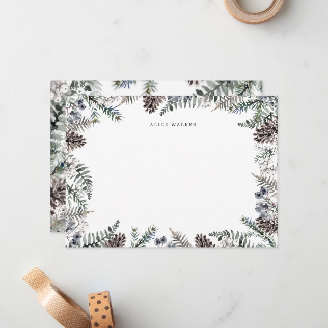 Tarjeta de nota de monograma elegante con vegetaci (Anverso/Reverso In Situ)