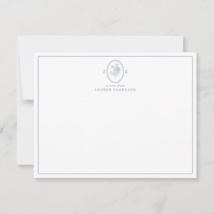 Tarjeta de nota de monograma floral azul moderna