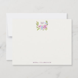Tarjeta de nota de monograma floral pastel
