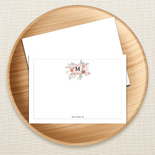 Tarjeta de nota de monograma floral rosa elegante