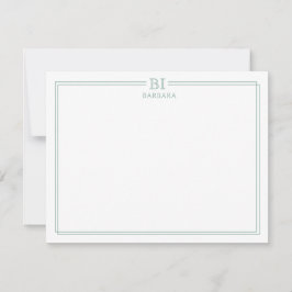 Tarjeta de nota de monograma floral y verde