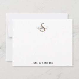Tarjeta de nota de monograma minimalista negro y d