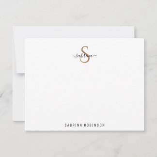 Tarjeta de nota de monograma minimalista negro y d