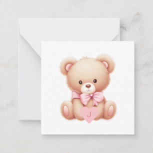 Tarjeta de nota de monograma rosa del oso