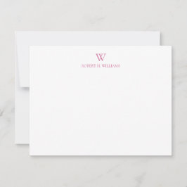 Tarjeta de nota de monograma rosa simple clásico