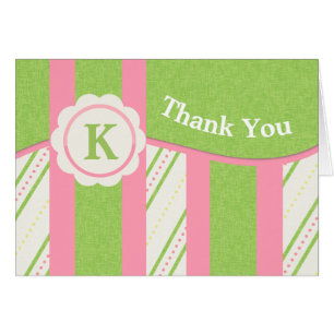 Tarjeta de nota de monograma Sorbet Stripes and Do