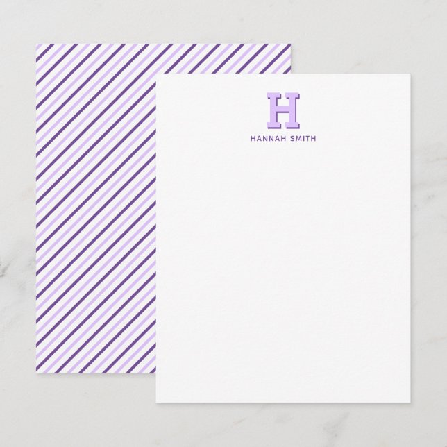 Tarjeta de nota de monograma y tira preppy (Anverso / Reverso)