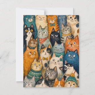 Tarjeta de nota de multitud de gatos caprichosos p
