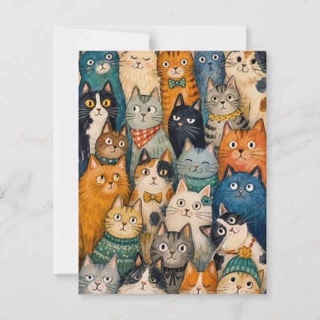 Tarjeta de nota de multitud de gatos caprichosos p (Anverso)