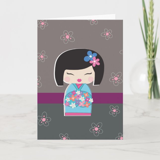 Tarjeta de nota de muñeca japonesa Kokeshi (Anverso)