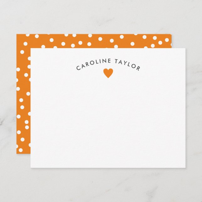 Tarjeta de nota de Naranja preppy Heart & Dots Cut (Anverso / Reverso)