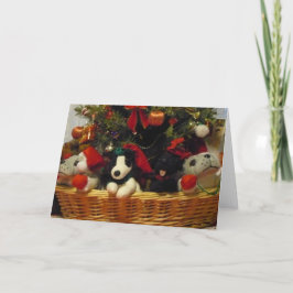 Tarjeta de nota de Navidad de una cesta de cachorr