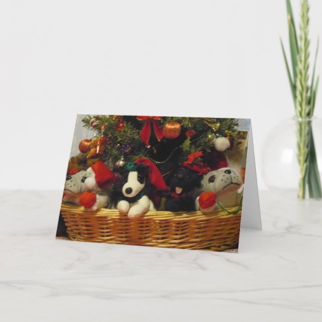 Tarjeta de nota de Navidad de una cesta de cachorr (Anverso)
