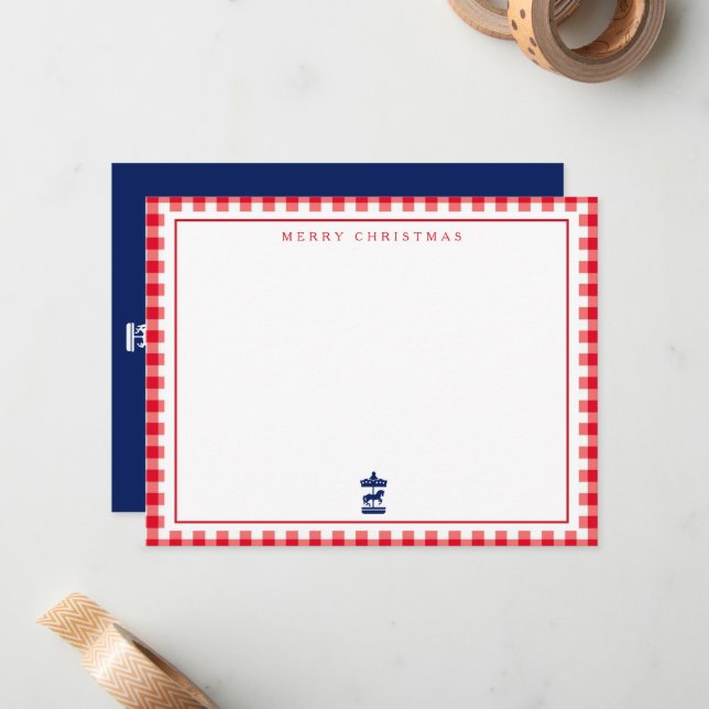 tarjeta de nota de Navidad Gingham chic (Anverso/Reverso In Situ)