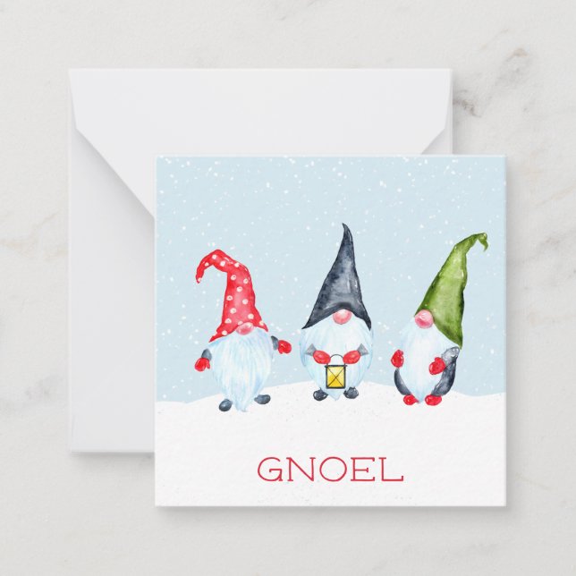 Tarjeta de nota de Navidad Gnoel Gnomos (Anverso)