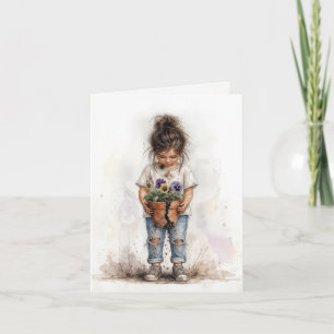 Tarjeta de nota de niña con pensamientos