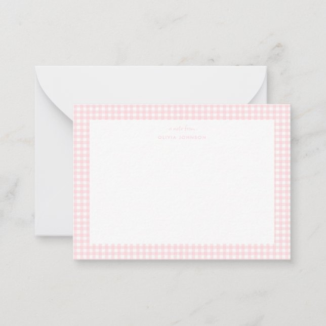 Tarjeta de nota de niña de gingham rosa y blanco (Anverso)