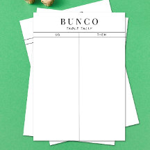 Tarjeta de nota de nivel de mesa simple de Bunco e