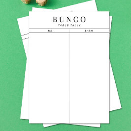 Tarjeta de nota de nivel de mesa simple de Bunco e