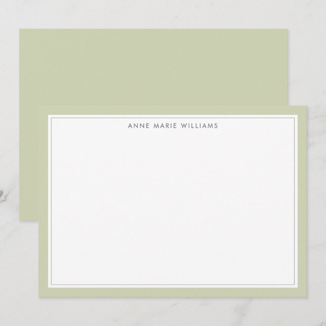 Tarjeta de nota de nombre con dos bordes verde sal (Anverso / Reverso)
