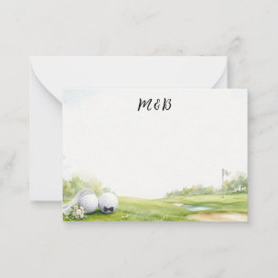 Tarjeta de nota de novia y novio de boda de golf, 