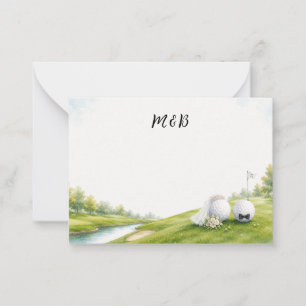 Tarjeta de nota de novia y novio de boda de golf,