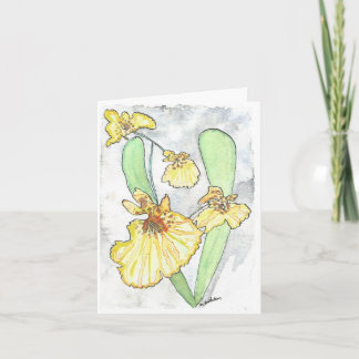 Tarjeta de nota de orquídea amarilla de color agua
