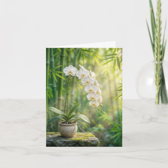 Tarjeta de nota de orquídeas blancas y bambú (Anverso)