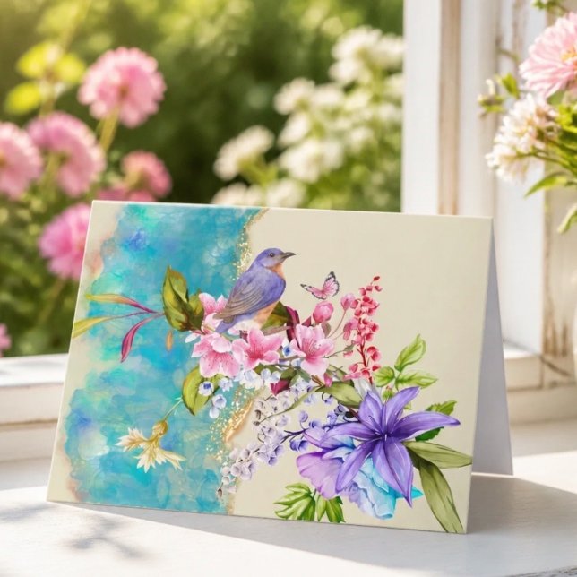 Tarjeta de nota de pájaro y flor (Subido por el creador)