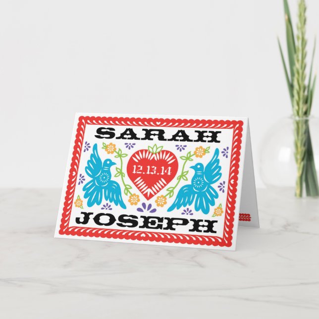 Tarjeta de nota de Papel Picado de los Lovebirds (Anverso)