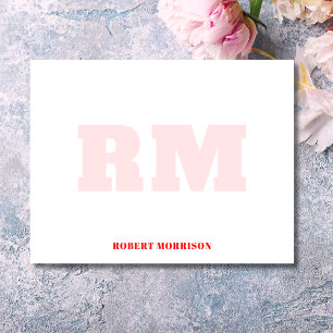 Tarjeta de nota de papelería con monograma rojo mo