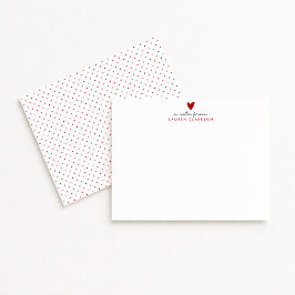 Tarjeta de nota de papelería de corazón rojo del d