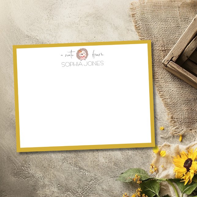 Tarjeta de nota de papelería de erizo de lujo dora (Subido por el creador)