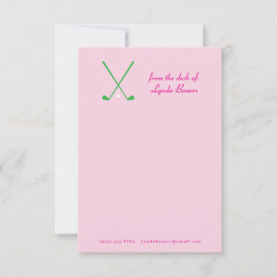 Tarjeta de nota de papelería de golf rosa y verde 