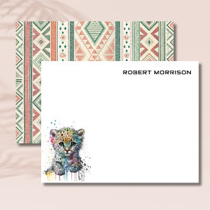 Tarjeta de nota de papelería elegante de leopardo