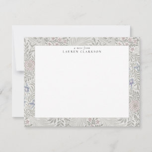 Tarjeta de nota de papelería floral gris de Willia