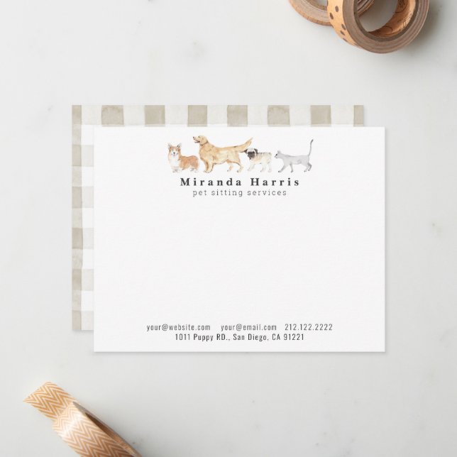Tarjeta de nota de papelería personal de perros y  (Anverso/Reverso In Situ)