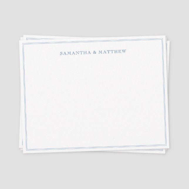 Tarjeta de nota de pareja con borde doble azul (Classic vintage blue double border couple note card)