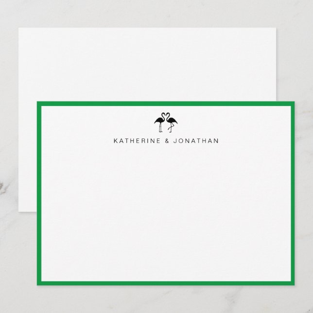 Tarjeta de nota de pareja Cute Flamingos (Anverso / Reverso)