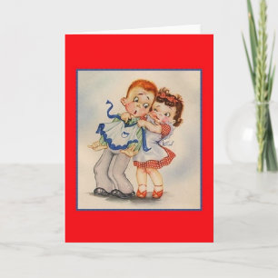Tarjeta de nota de pareja retro feliz