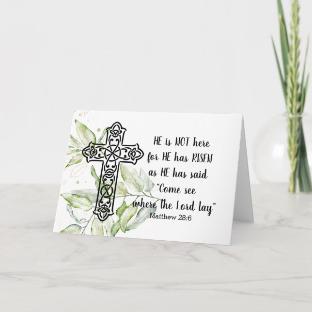 Tarjeta de nota de Pascua "NO ESTÁ AQUÍ" (Anverso)