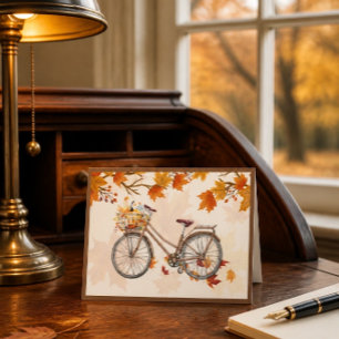 Tarjeta de nota de paseo en bicicleta de otoño