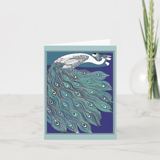Tarjeta de nota de pavo real de estilo Art Nouveau (Anverso)