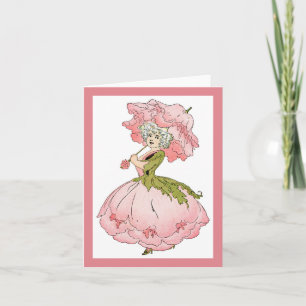 Tarjeta de nota de Peony Lady rosa