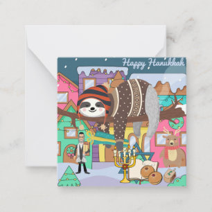 Tarjeta de nota de perezoso de Hanukkah lindo