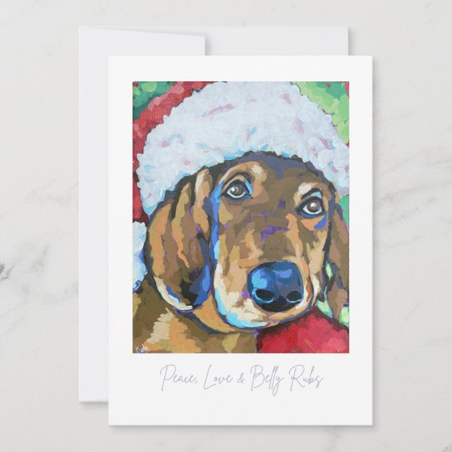 Tarjeta de nota de perro con sombrero de Santa (Anverso)