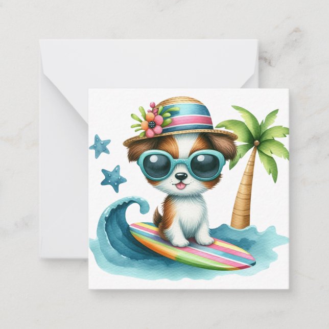 Tarjeta de nota de perro surfista (Anverso)