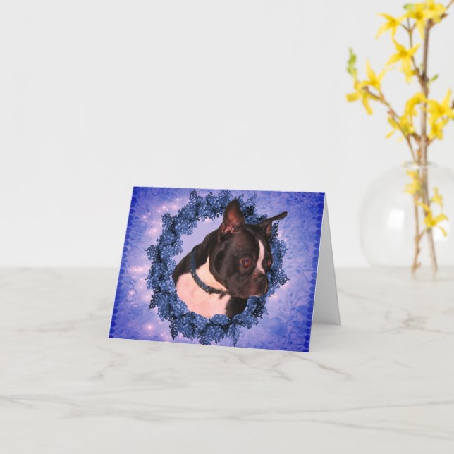 Tarjeta de nota de Personalizable Boston Terrier (flor amarilla)