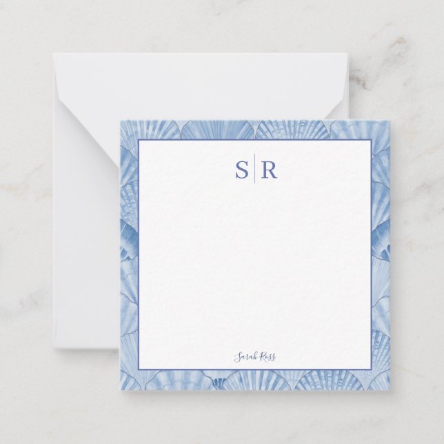 Tarjeta de nota de Personalizado Seashell Blue Wat (Anverso)