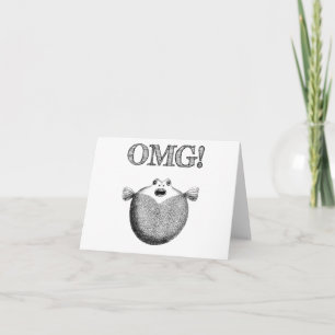 Tarjeta de nota de pescado ilustrado OMG Cute y Gr